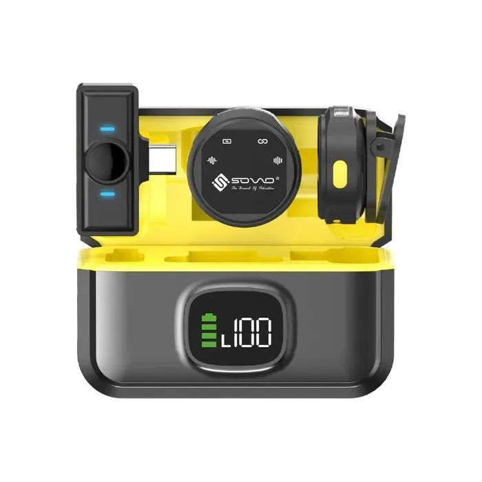 SOVO AUDIA SWM-575 Dual Wireless Lavalier Microphone System with Charging Case, 2.4G Noise Reduction for Interview, Recording, and Content Creation