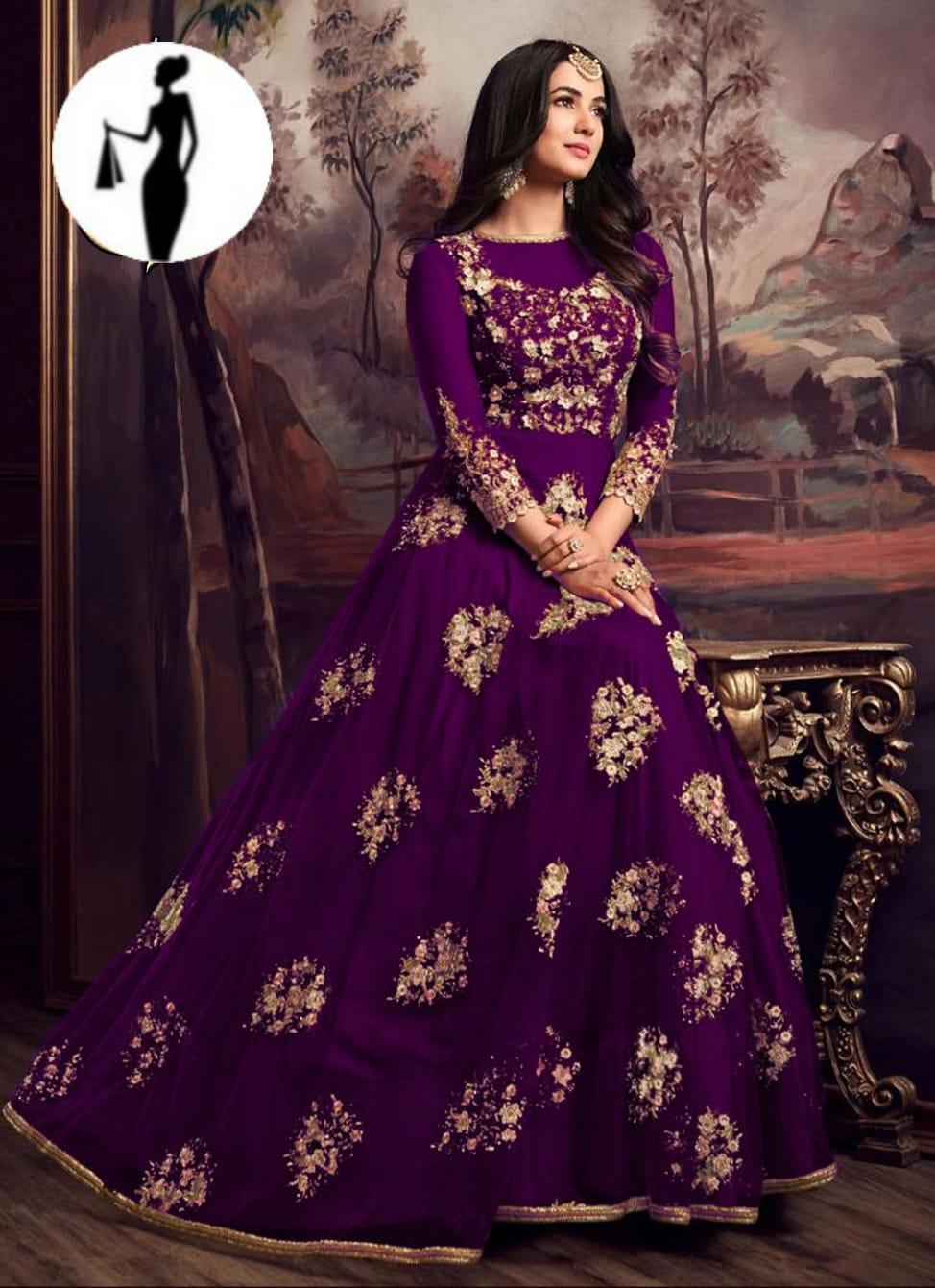 2 Pcs Women's Stitched Organza Embroidered Maxi And Trouser Purple