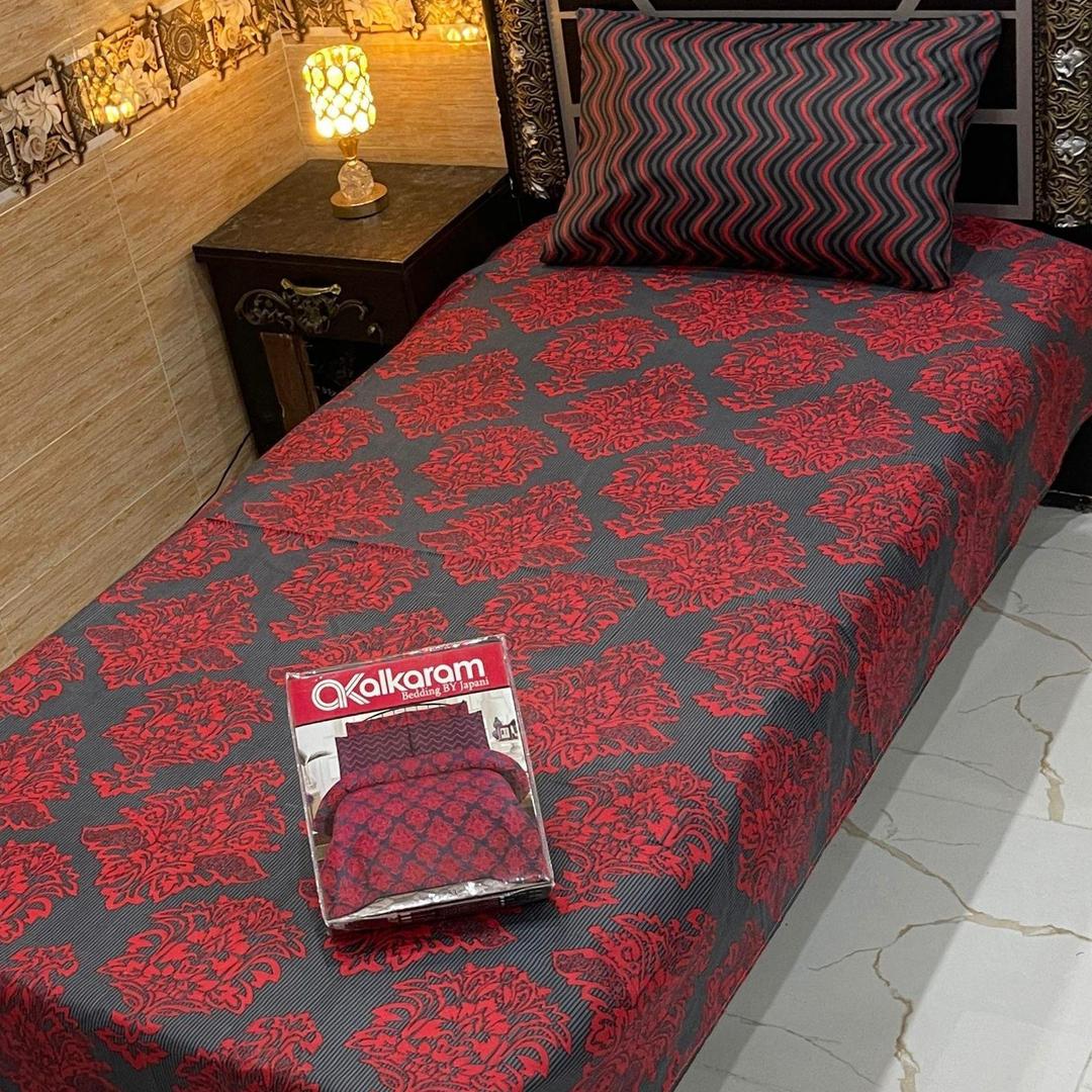 Luxurious Printed Mix Cotton Single Bedsheet Set - 4 Pcs in Maroon
