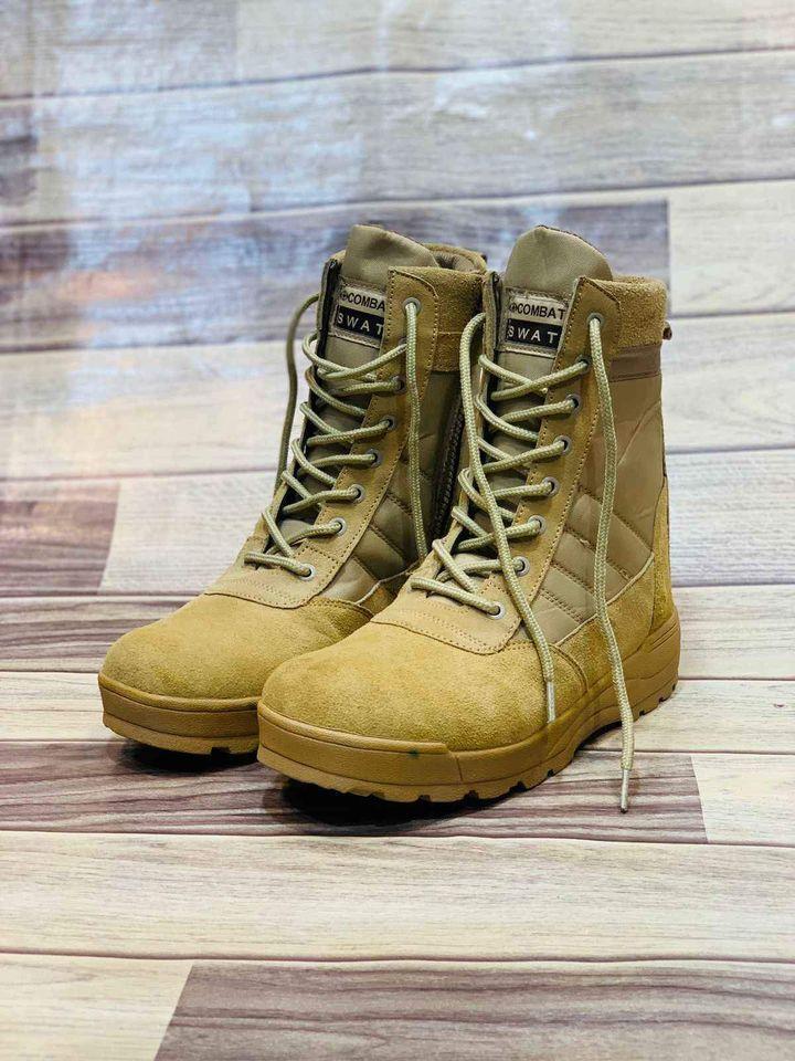 Men's Synthetic Leather Formal Jump Boots - Beige Swat