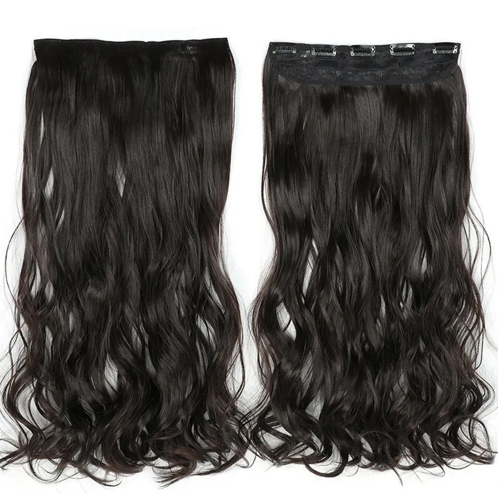 Very Long Fashion Dark Brown 5 Clips In Curly Smooth Soft Hair Extension For Girls