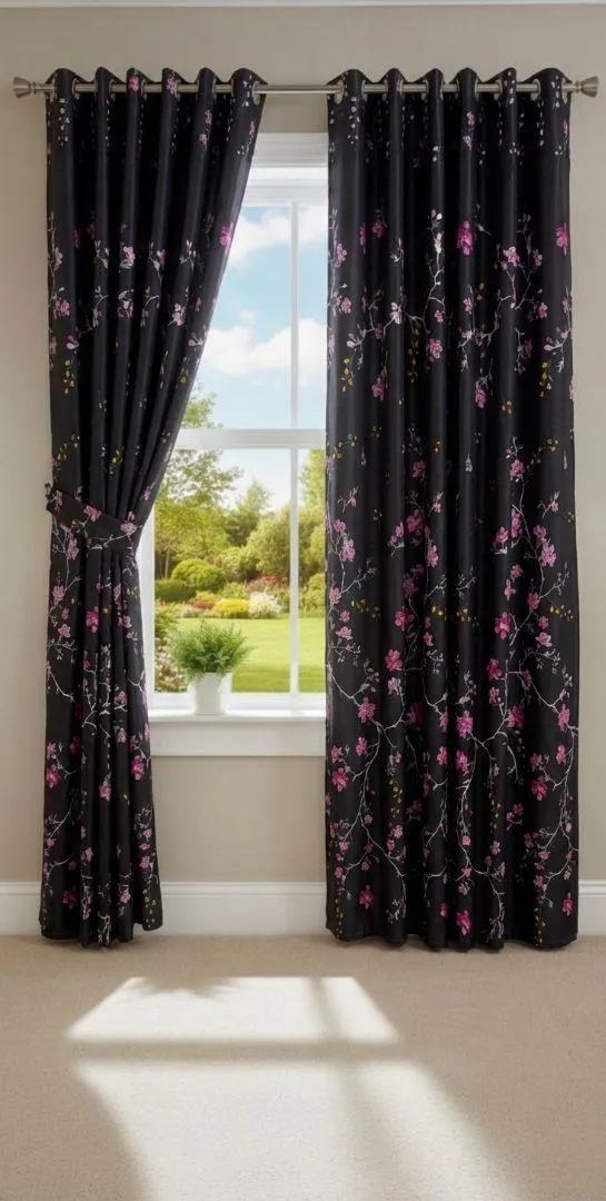 Luxurious 1 Pair Cotton Salonica Printed Curtains