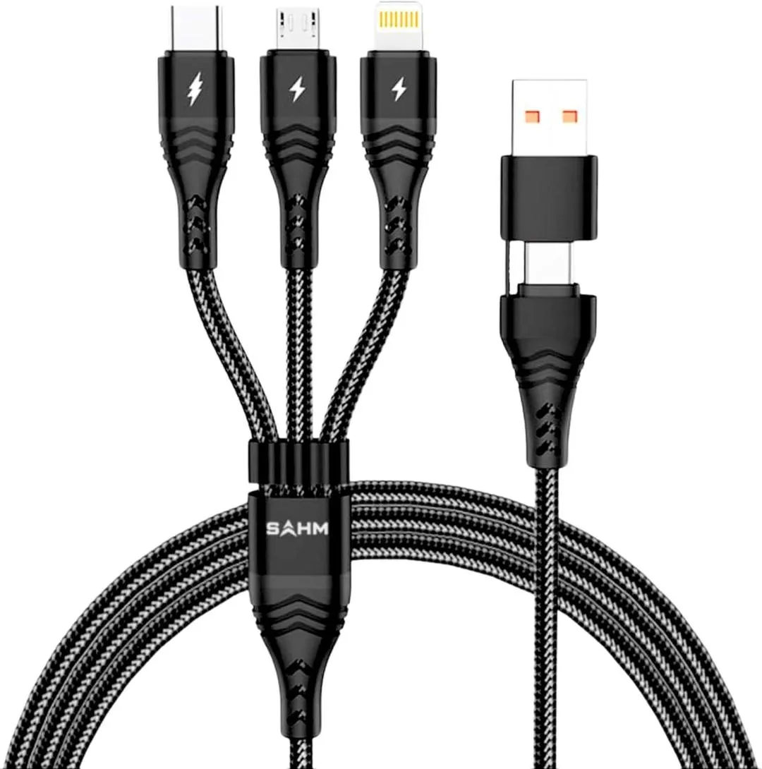 3 in 2 Fast Charger Cable 3.1A 65W Type-C, Micro USB, iPhone Durable Braided Wire Lightning Micro Type C