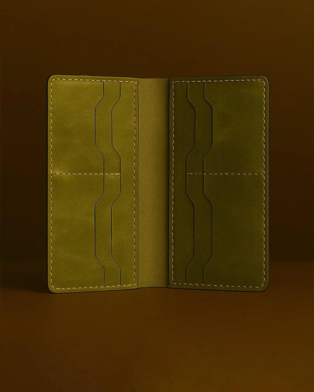 Rustow Moss Olive Vertical Card Wallet – Premium Leather Finish