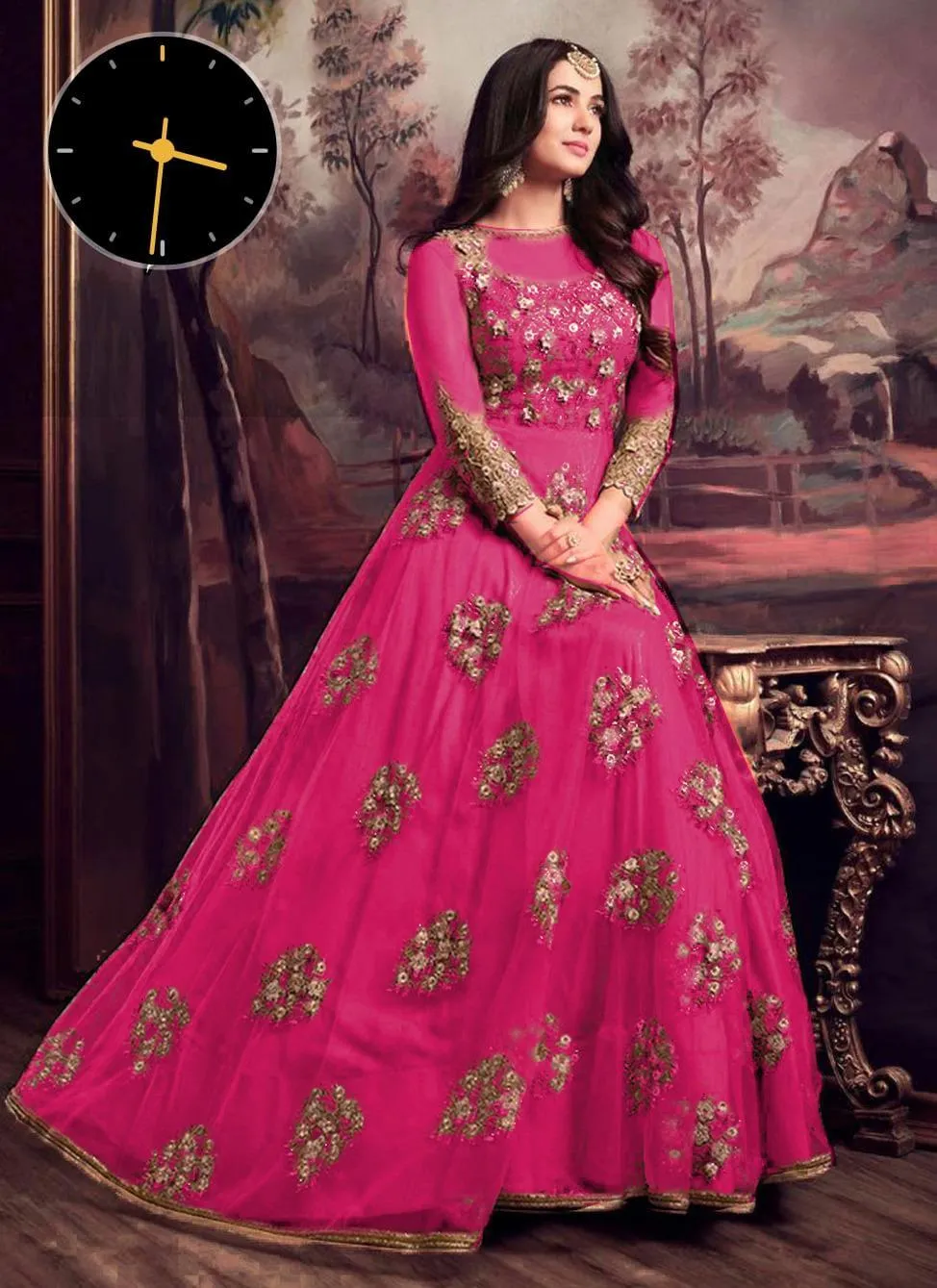 2 Pcs Women's Stitched Organza Embroidered Maxi And Trouser pink